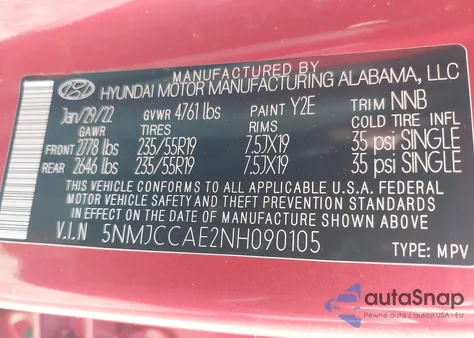 2022 Hyundai Tucson Sel из США, поврежденный, VIN 5NMJCCAE2NH090105